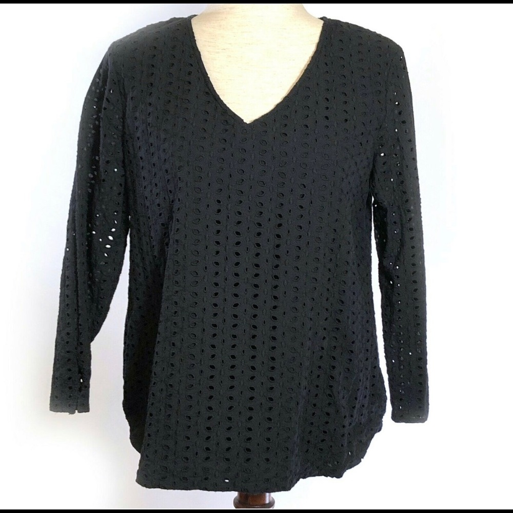 Ann Taylor Factory Womens Lined Black Eyelet Top